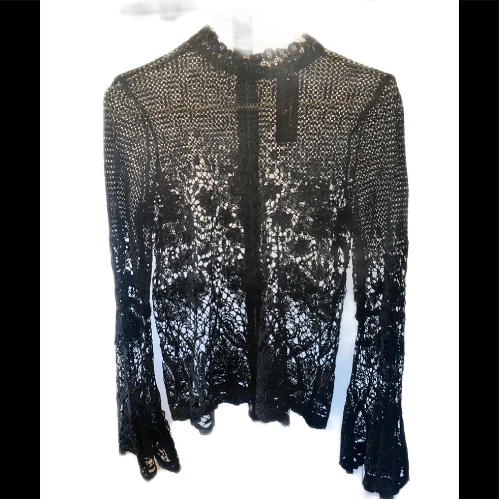 NWT Long sleeve black crocheted top Small